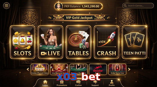 Main screen of X03 Bet casino page for PK players